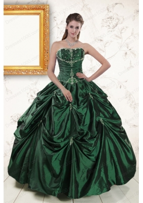 Most Popular Appliques Quinceanera Gowns in Dark Green