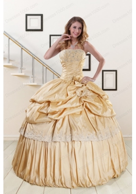 Most Popular Champagne Quinceanera gowns with Appliques