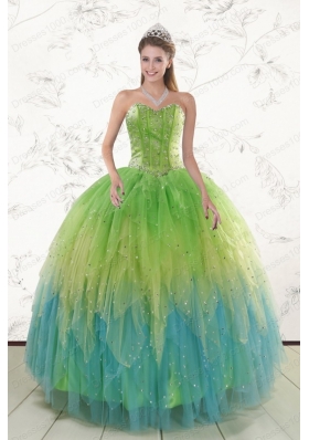 2015 New Style Beading and Ruffles Quinceanera Dresses in Multi Color