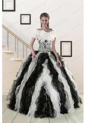 2015 New Style Black and White Quinceanera Dresses with Zebra and Ruffles