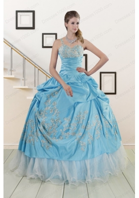 2015 New Style One Shoulder Appliques and Beaded Quinceanera Dresses in Aqua Blue