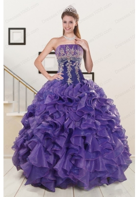 2015 New Style Purple Sweet 15 Dresses with Embroidery and Ruffles