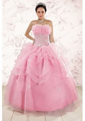 New Style Appliques Baby Pink Dresses for Quinceanera