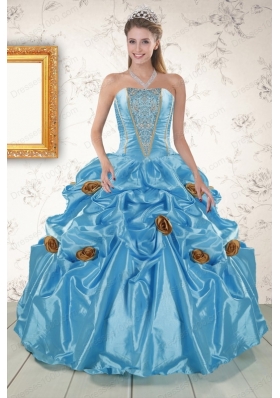 New Style Aqua Blue Quinceanera Dresses with Beading and Flowers