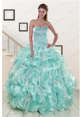 New Style Beading Sweet 16 Dresses in Apple Green for 2015