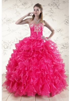 New Style Hot Pink Sweet 15 Dresses with Appliques and Ruffles