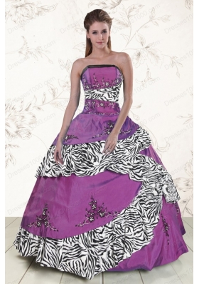 New Style Purple Quinceanera Dresses with Embroidery and Zebra
