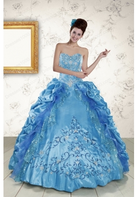 New Style Sweetheart Embroidery Sweet 16 Dress in Blue