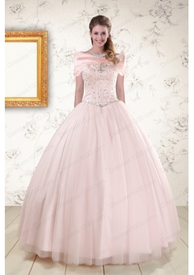 Most Popular Beading Ball Gown Quinceanera Gowns in Light Pink