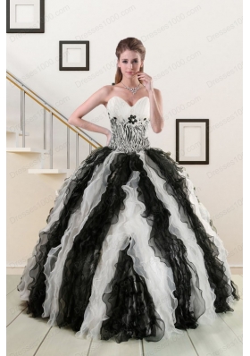 Most Popular Black and White Quinceanera Gowns with Zebra and Ruffles