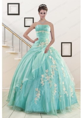 Most Popular Blue Quinceanera Gowns with Appliques for 2015