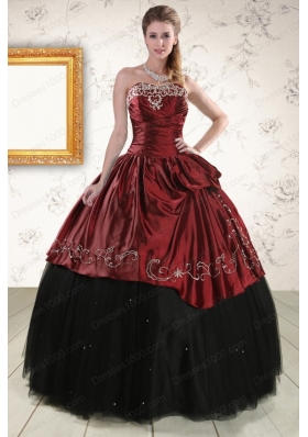 Most Popular Embroidery 2015 Quinceanera Gowns in Rust Red and Black