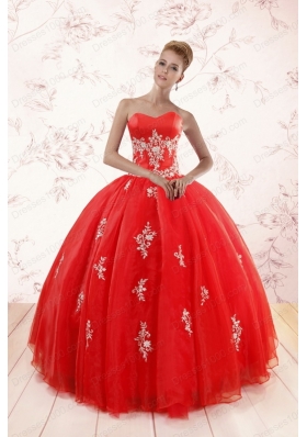 Most Popular Red Puffy Quinceanera Gowns with Appliques