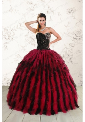 most popular Sweetheart Ruffles and Beaded Quinceanera Gowns in Red and Black