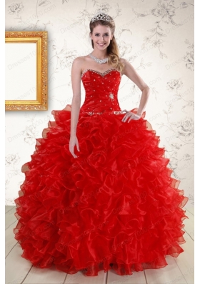 fashionable Ball Gown Sweetheart Red Quinceanera Dresses with Beading