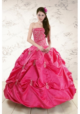 fashionable Strapless Hot Pink Quinceanera Dress with Appliques for 2015