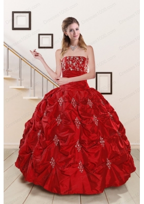fashionable Sweetheart Appiques and Beaded 2015 Quinceanera Dresses in Red