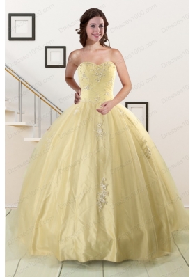 Fashionable Appliques Quinceanera Dress in Light Yellow For 2015