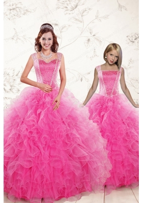 2015 Pretty Straps Hot Pink Princesita Dresses with Beading