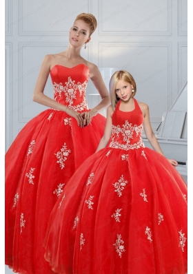 Most Popular Red Puffy Princesita Dresses with Appliques