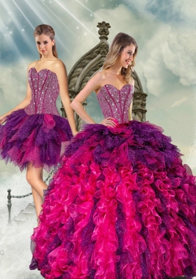 2015 Detachable Multi Color Quince Dresses with Beading and Ruffles