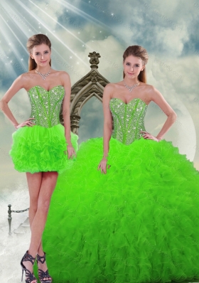 Designer and Detachable Beading and Ruffles Spring Green Dresses For Quinceanera