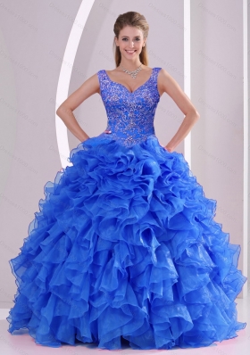 Exquisite and Detachable Beading and Ruffles Royal Blue Sweet 16 Dresses