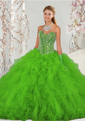 2015 Fashionable Beading and Ruffles Spring Green Sweet 15 Dresses