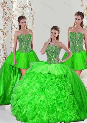 Detachable and Most Popular Beading and Ruffles Quince Dresses in Spring Green for 2015
