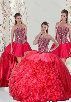 Detachable Beading and Ruffles Red Quinceanera Dresses for 2015