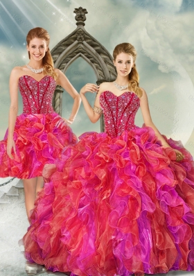 2015 Beading and Ruffles Multi Color Detachable and Vestidos de Quinceanera Dresses