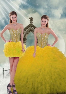 2015 Spring Yellow Detachable and Vestidos de Quinceanera Dresses with Beading and Ruffles