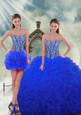 Detachable and New Style Royal Blue Quinceanera Dresses with Beading and Ruffles for 2015 Spring