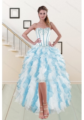 2015 Most Popular Sweetheart High Low Prom Gown with Appliques and Ruffles