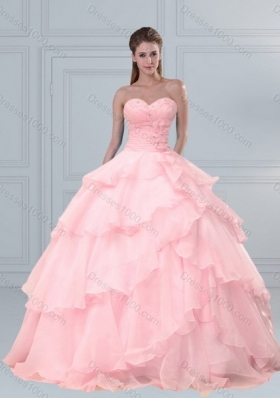 Popular Pink Sweetheart Beaded Quinceanera Dresses with Ruffled Layers for 2015