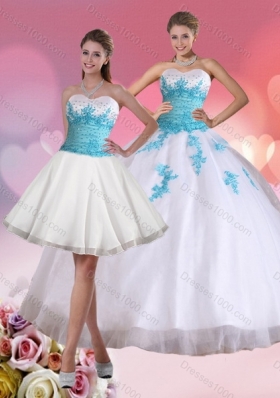 2015 Beaded Sweetheart Quinceanera Dress in White and Blue