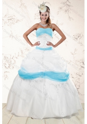 2015 Cheap Strapless Floor Length Sweet 16 Dresses with Appliques