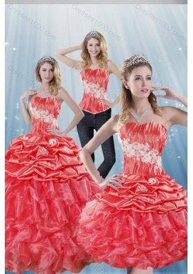 2015 GorgeousWatermelon Red Quinceanera Dresses with Appliques and Ruffles