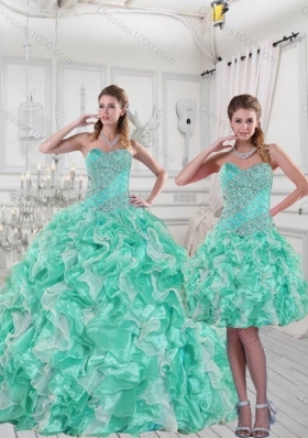 2015 Pretty Sweetheart Quinceanera Dresses in Apple Green with Ruffles and Beading