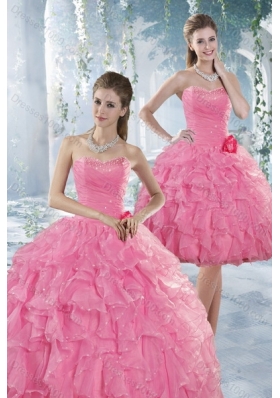 Beautiful Baby Pink Quince Dresses with Beading and Ruffles