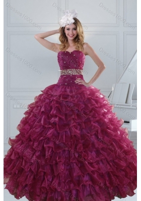 Beautiful Beading and Ruffles Quinceanera Dresses in Burgundy