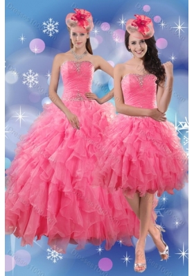 Pretty Rose Pink Quince Dresses with Ruffles and Beading for 2015