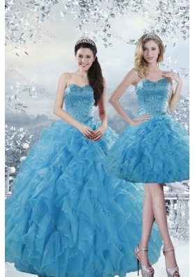 2015 Designer Baby Blue Dresses for Quince with Beading and Ruffles