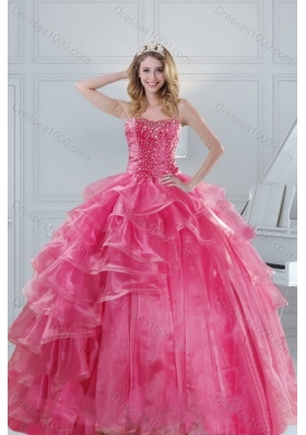 2015 Designer Pink Strapless Sweet 15 Dresses with Beading and Ruffles