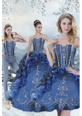 Designer Blue Sweet 15 Dresses with Embroidery and Beading for 2015