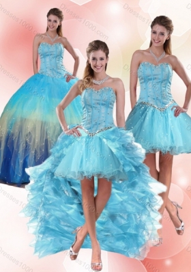 Detachable Beaded Sweetheart Multi Color Quinceanera Dress with Ruffles