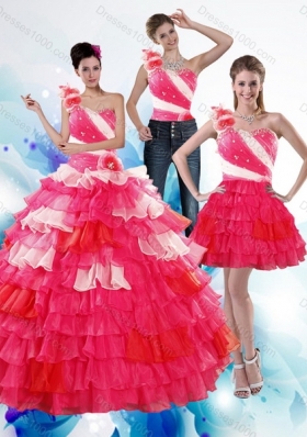 Detachable One Shoulder Ruffled Layers and Beading Multi Color Quinceanera Dresses for 2015