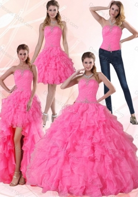 Detachable Strapless Floor Length Quinceanera Dress with Beading and Ruffles