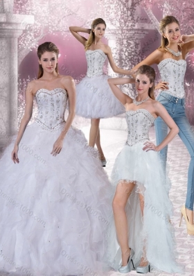 Detachable White Sweetheart 2015 Quinceanera Dress with Ruffles and Beading