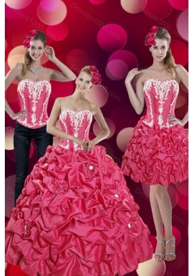 2015 Detachable Pick Ups and Appliques Hot Pink Quinceanera Dresses